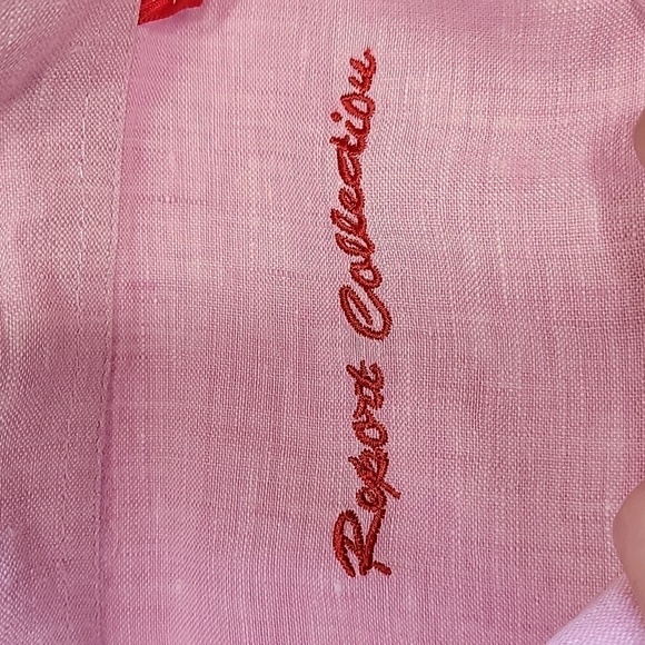 Report Collection, Size XL Pink Linen Button Down Shirt with Blue Accents - Picture 9 of 11